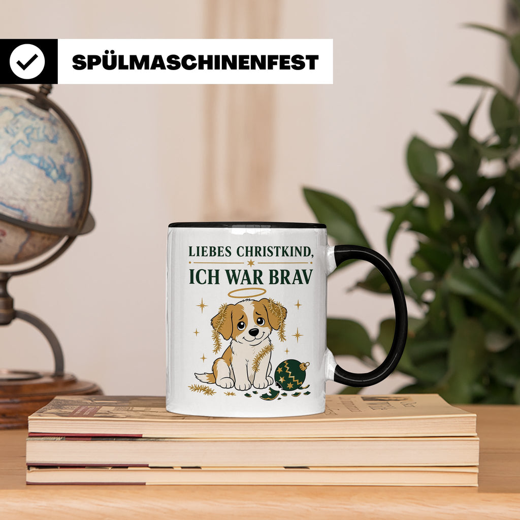 Weihnachtstasse Liebes Christkind ich war brav - Lustige Tas – Schwarz [farbe:schwarz]