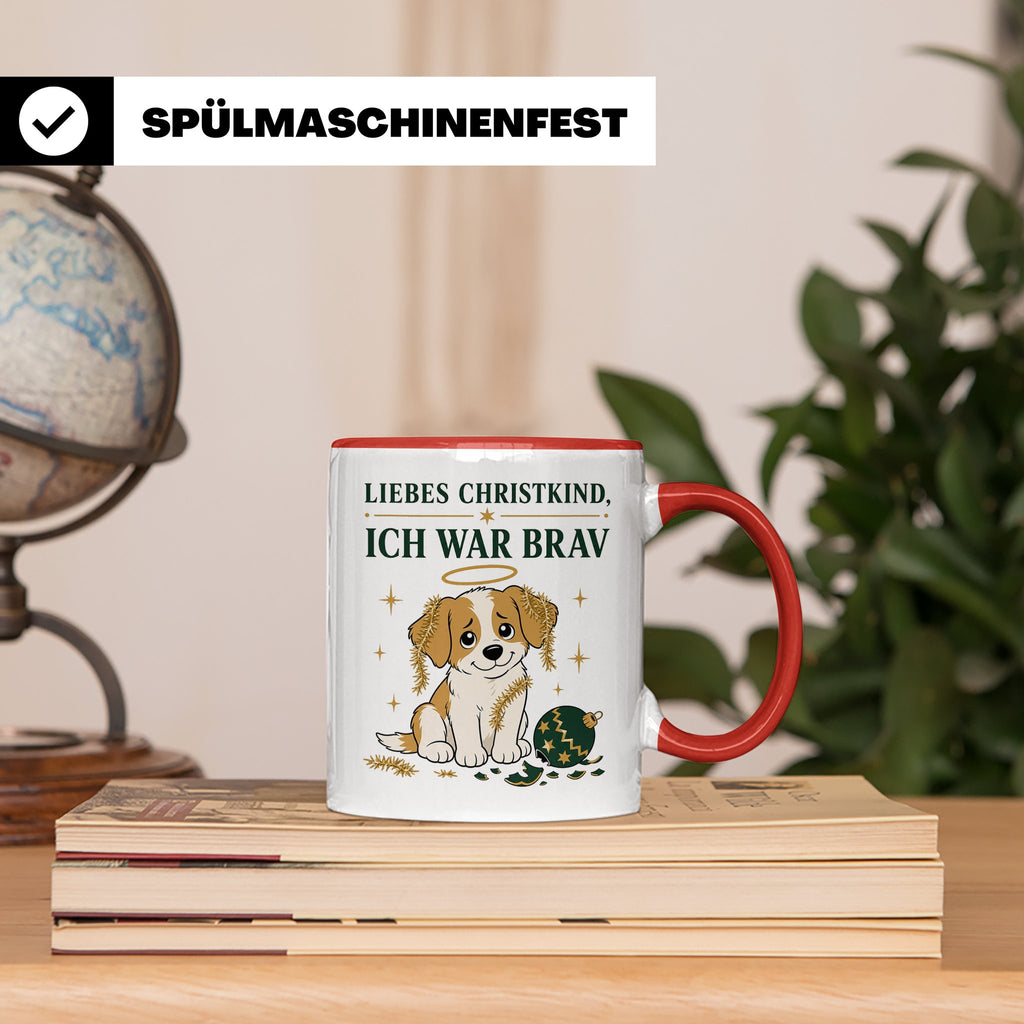 Weihnachtstasse Liebes Christkind ich war brav - Lustige Tas – Rot [farbe:rot]