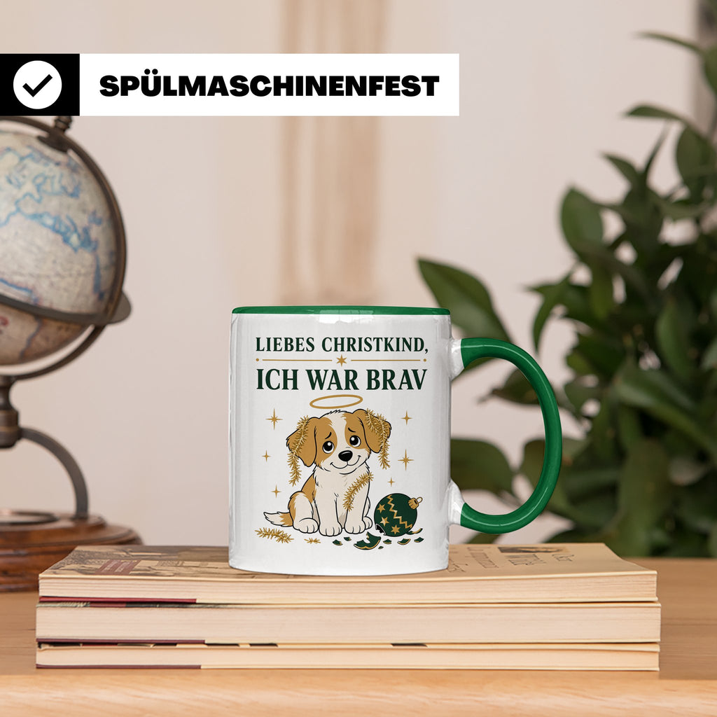 Weihnachtstasse Liebes Christkind ich war brav - Lustige Tas – Grün [farbe:grün]