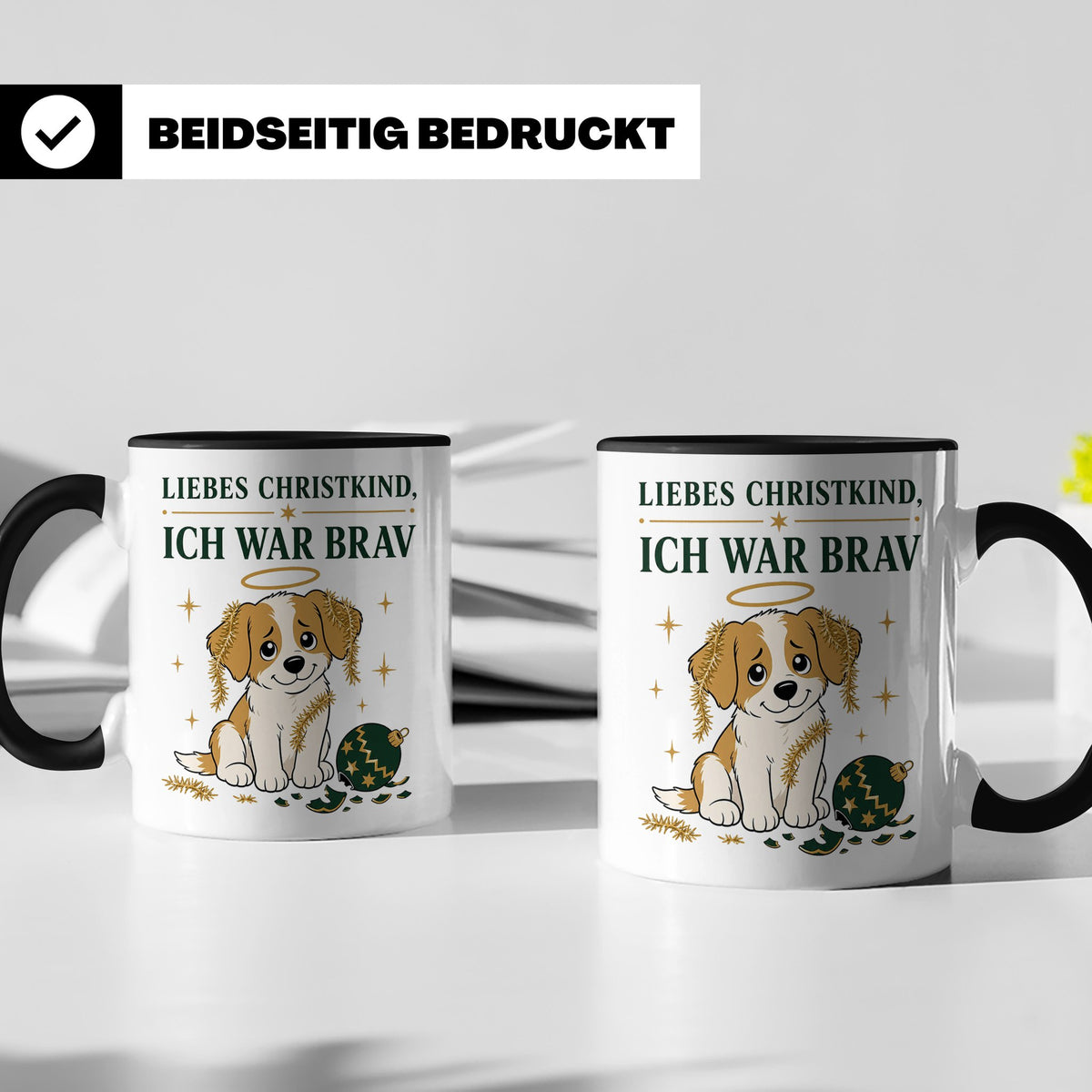 Weihnachtstasse Liebes Christkind ich war brav - Lustige Tas – Schwarz [farbe:schwarz]