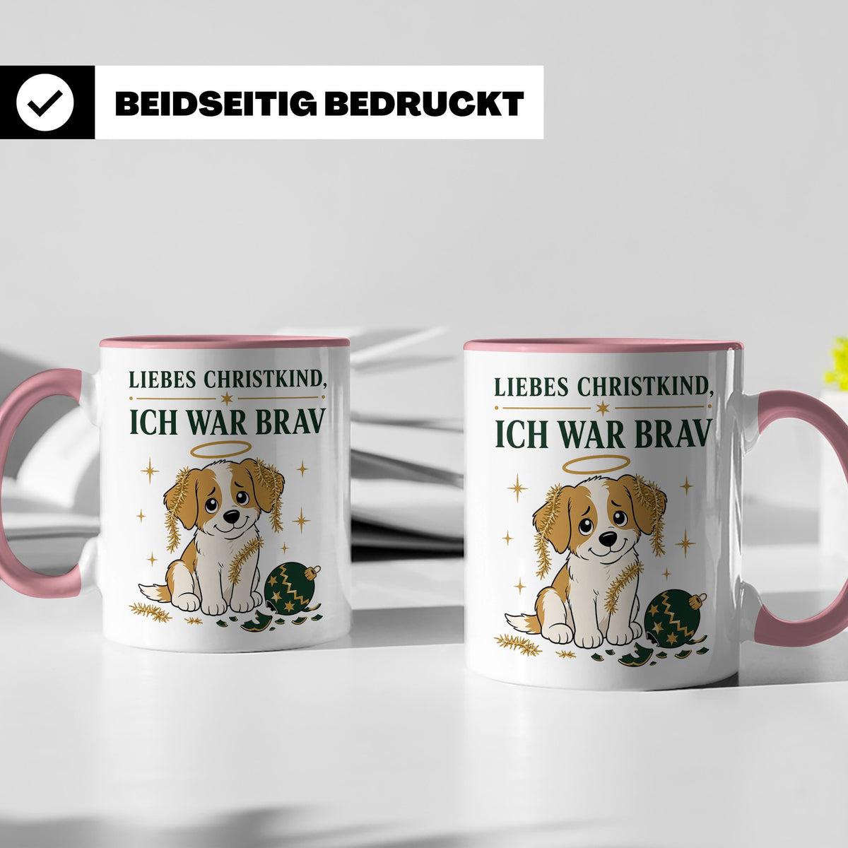 Weihnachtstasse Liebes Christkind ich war brav - Lustige Tas – Rosa [farbe:rosa]