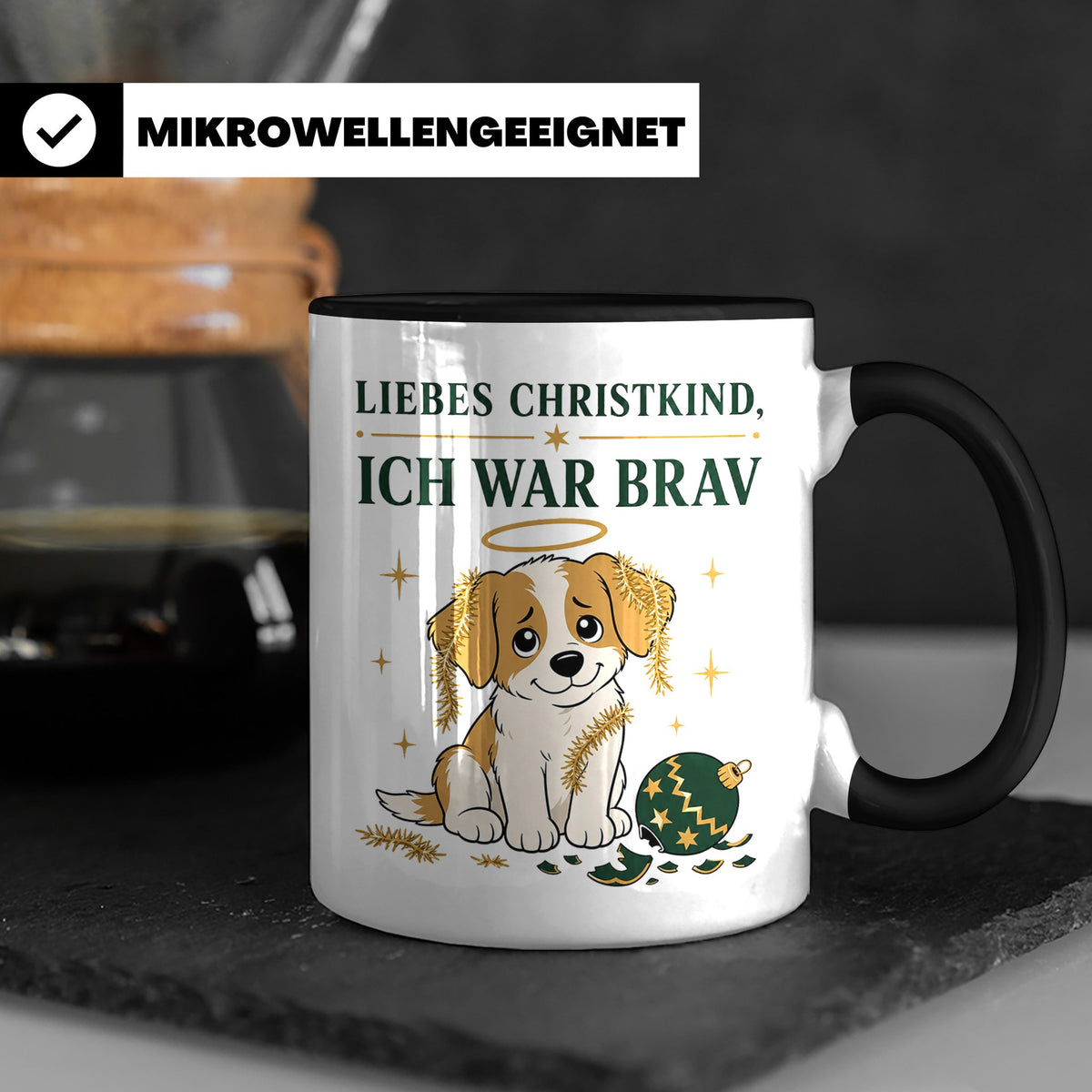 Weihnachtstasse Liebes Christkind ich war brav - Lustige Tas – Schwarz [farbe:schwarz]
