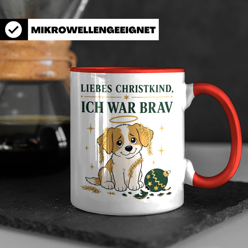 Weihnachtstasse Liebes Christkind ich war brav - Lustige Tas – Rot [farbe:rot]
