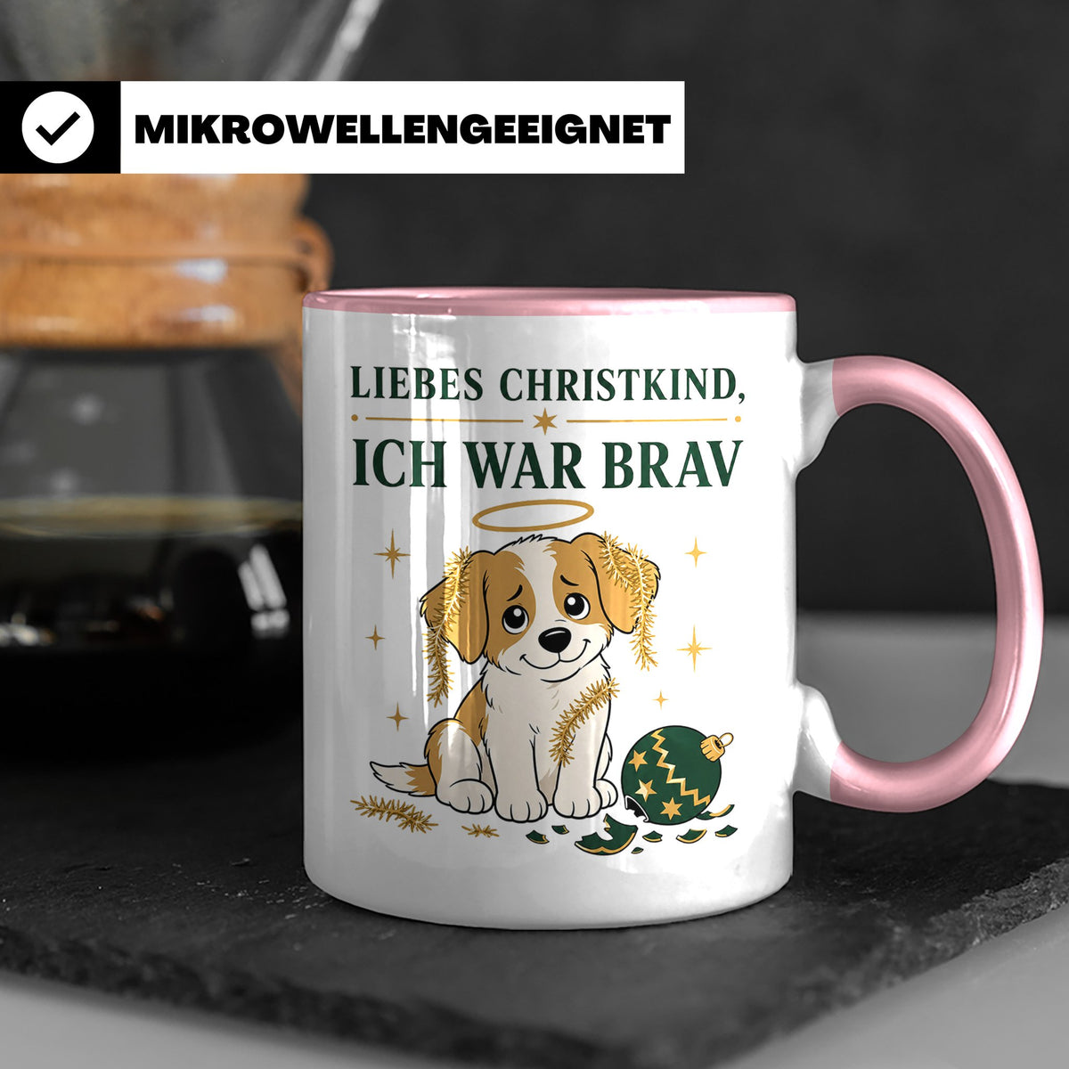 Weihnachtstasse Liebes Christkind ich war brav - Lustige Tas – Rosa [farbe:rosa]