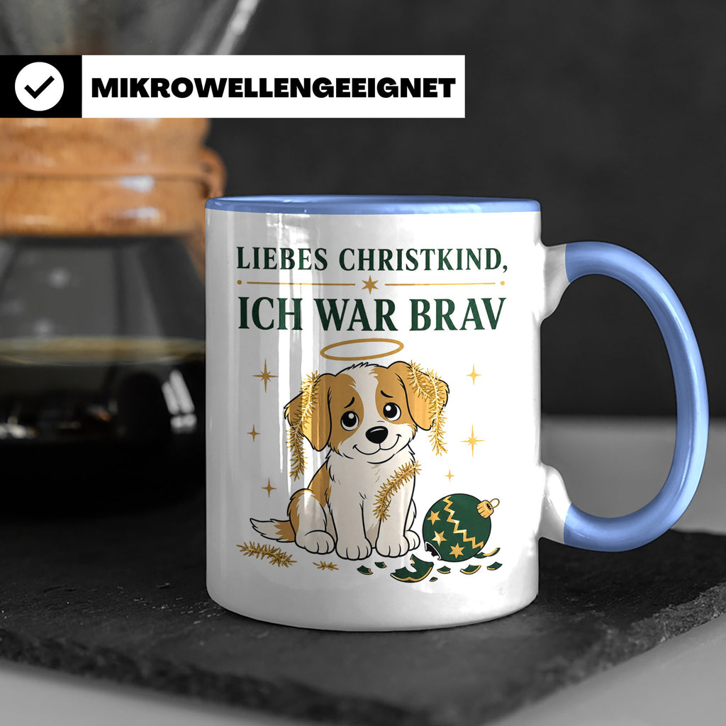 Weihnachtstasse Liebes Christkind ich war brav - Lustige Tas – Blau [farbe:blau]