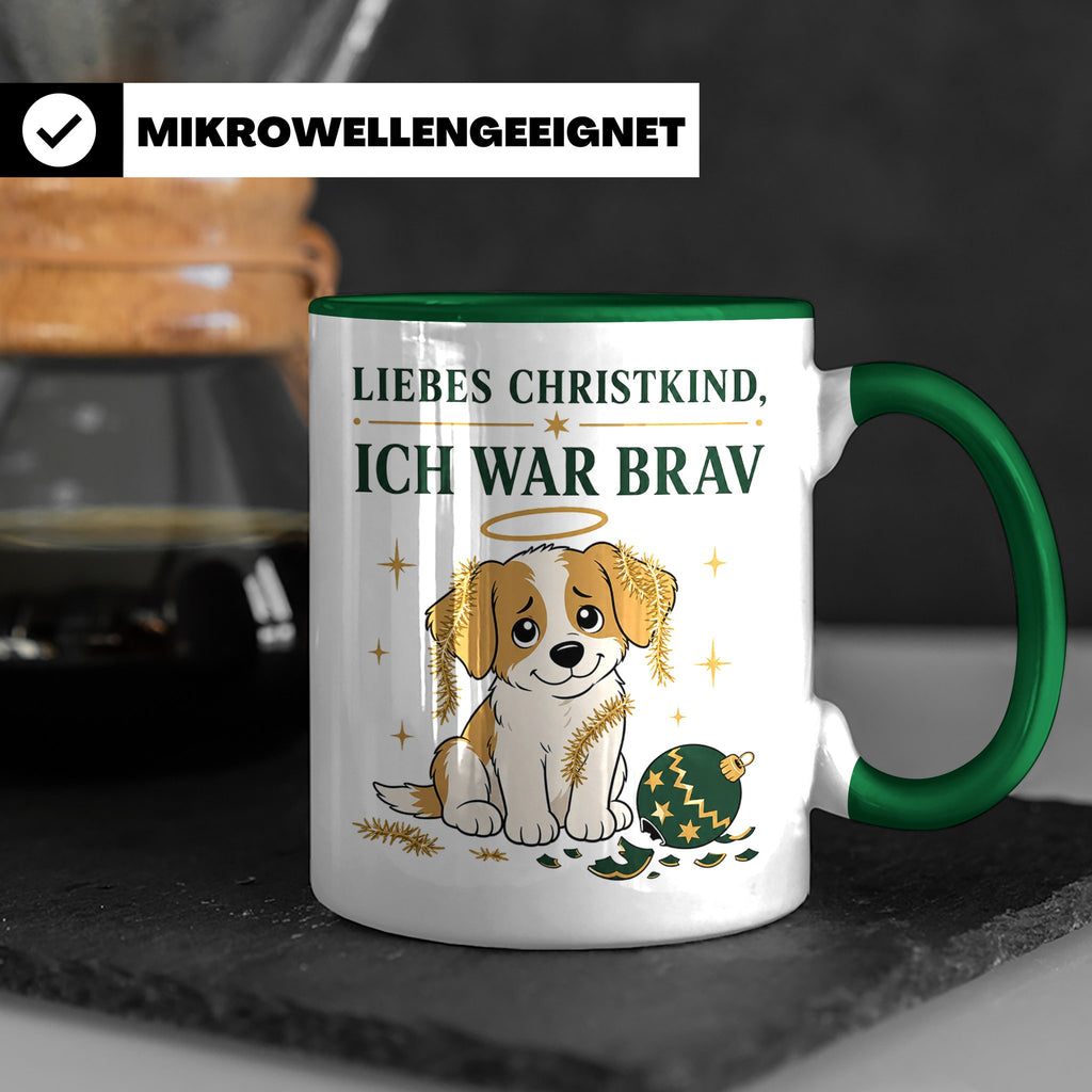 Weihnachtstasse Liebes Christkind ich war brav - Lustige Tas – Grün [farbe:grün]