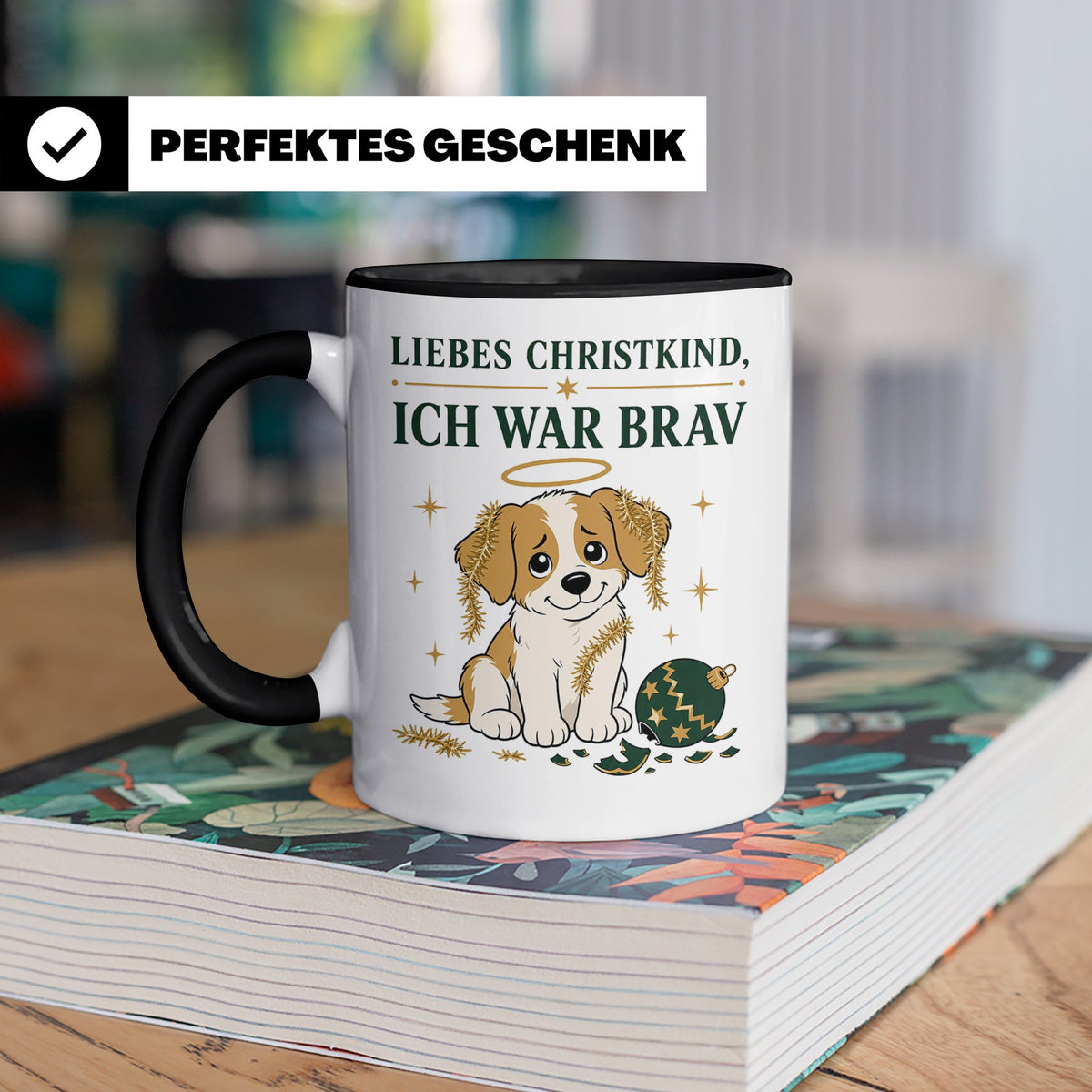 Weihnachtstasse Liebes Christkind ich war brav - Lustige Tas – Schwarz [farbe:schwarz]