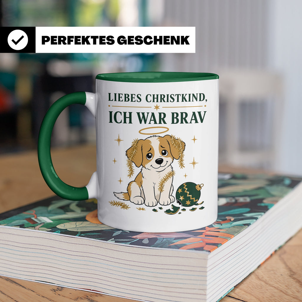 Weihnachtstasse Liebes Christkind ich war brav - Lustige Tas – Grün [farbe:grün]