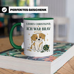 Weihnachtstasse Liebes Christkind ich war brav - Lustige Tas – Grün [farbe:grün]