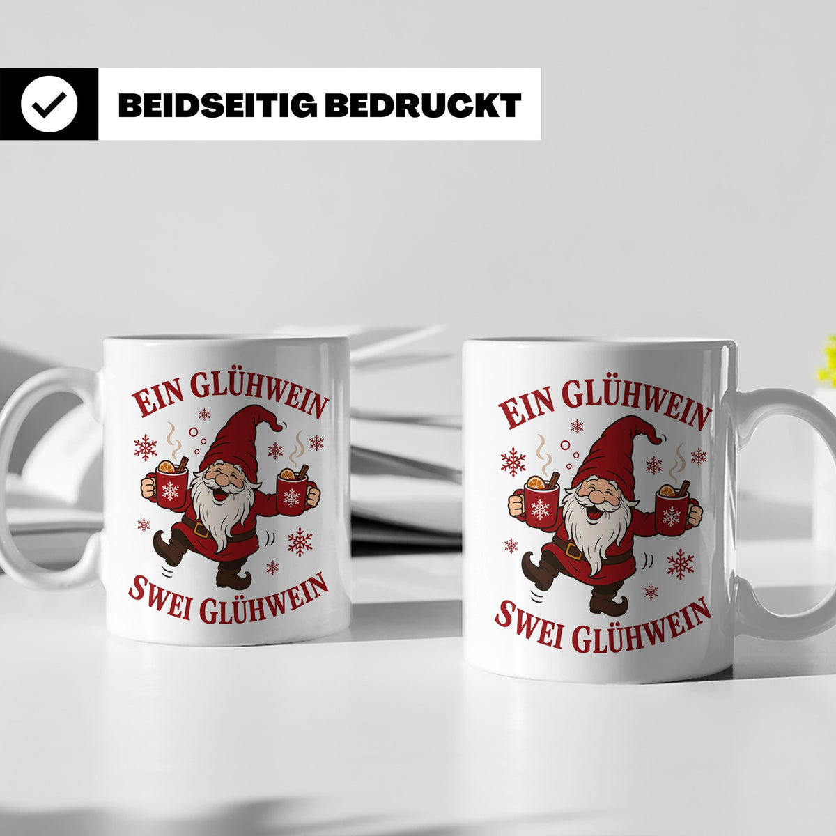 Tasse Ein Glühwein swei Glühwein - Lustige Weihnachtstasse W – Weiß [farbe:weiß]