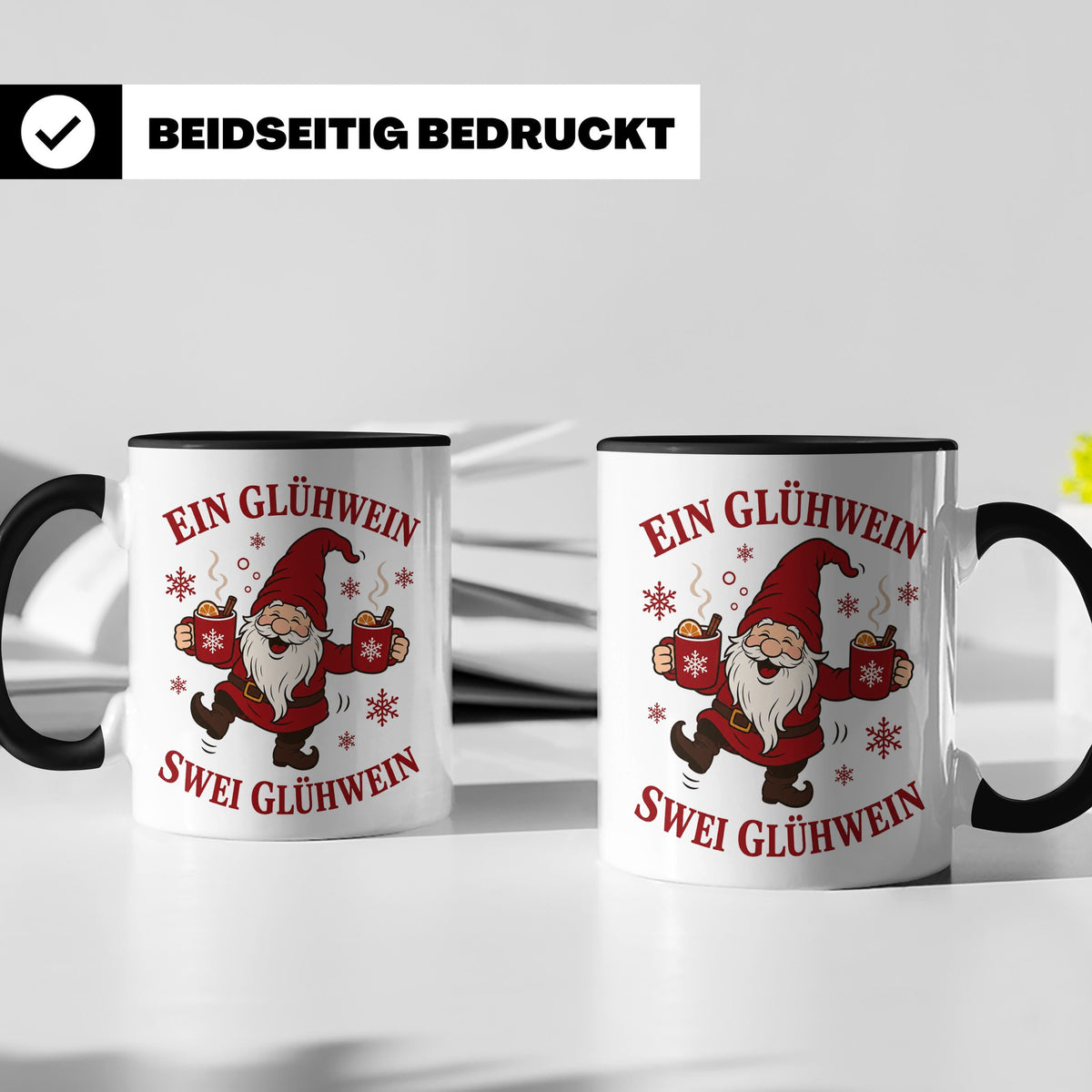 Tasse Ein Glühwein swei Glühwein - Lustige Weihnachtstasse W – Schwarz [farbe:schwarz]