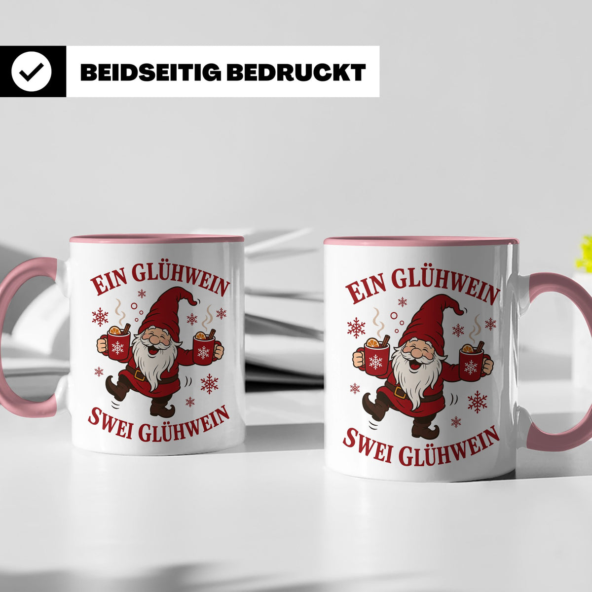Tasse Ein Glühwein swei Glühwein - Lustige Weihnachtstasse W – Rosa [farbe:rosa]