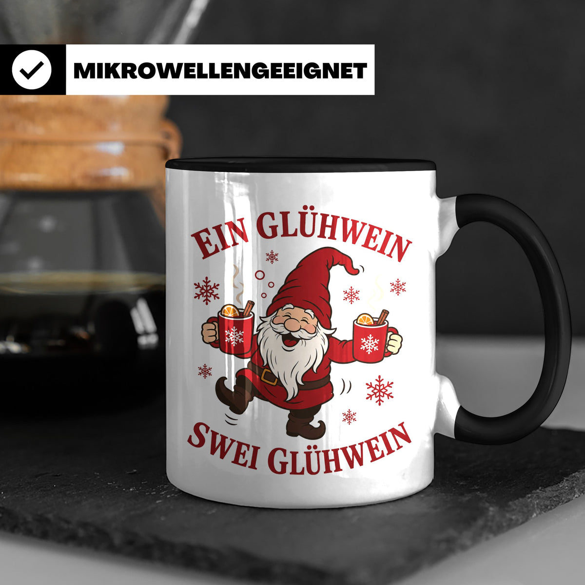 Tasse Ein Glühwein swei Glühwein - Lustige Weihnachtstasse W – Schwarz [farbe:schwarz]