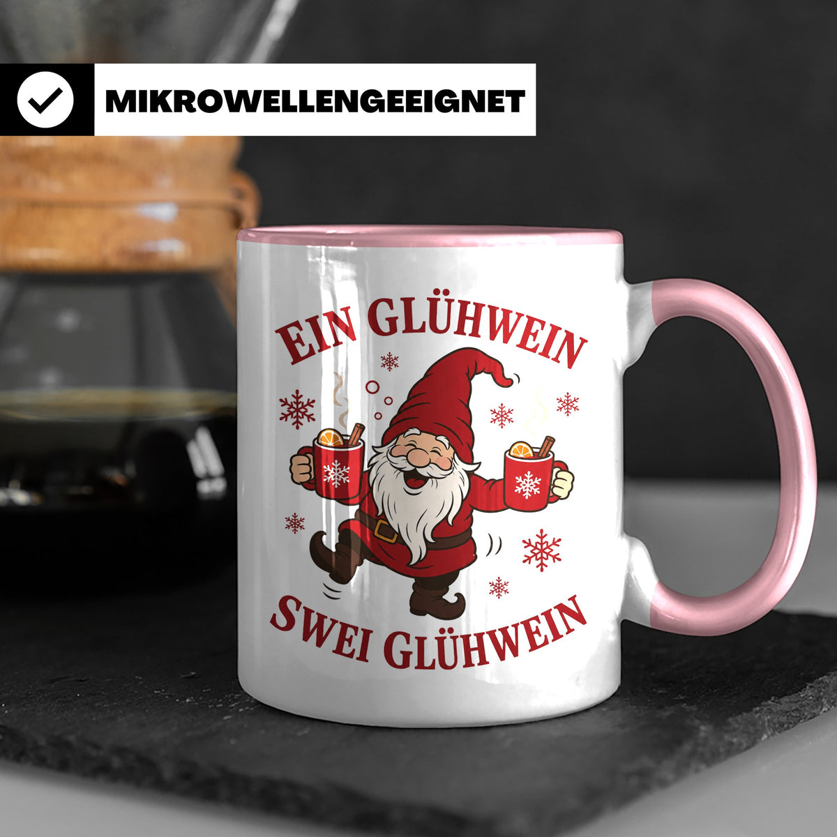 Tasse Ein Glühwein swei Glühwein - Lustige Weihnachtstasse W – Rosa [farbe:rosa]