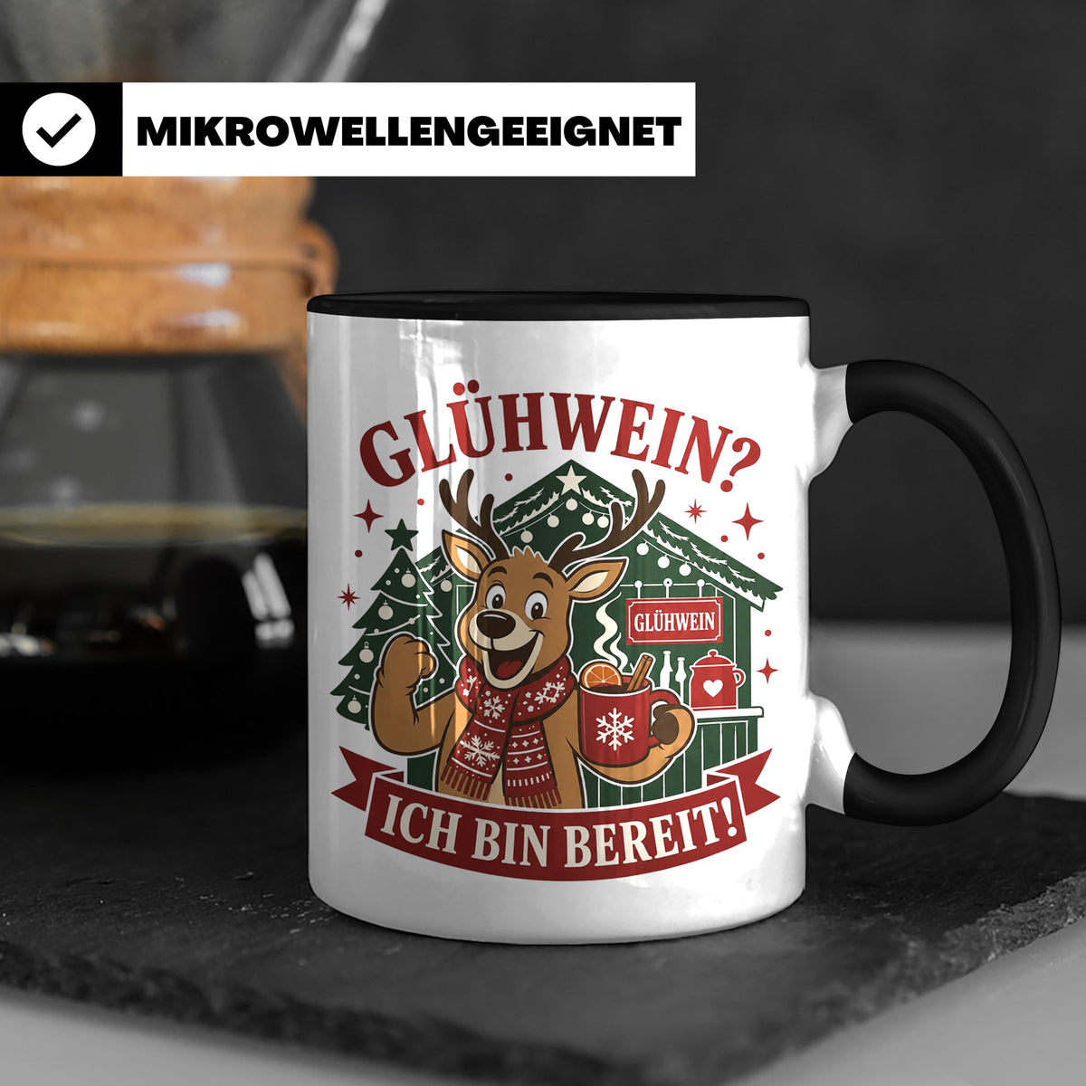 Glühwein Tasse Glühwein Ich bin bereit - Lustige Weihnachtst – Schwarz [farbe:schwarz]