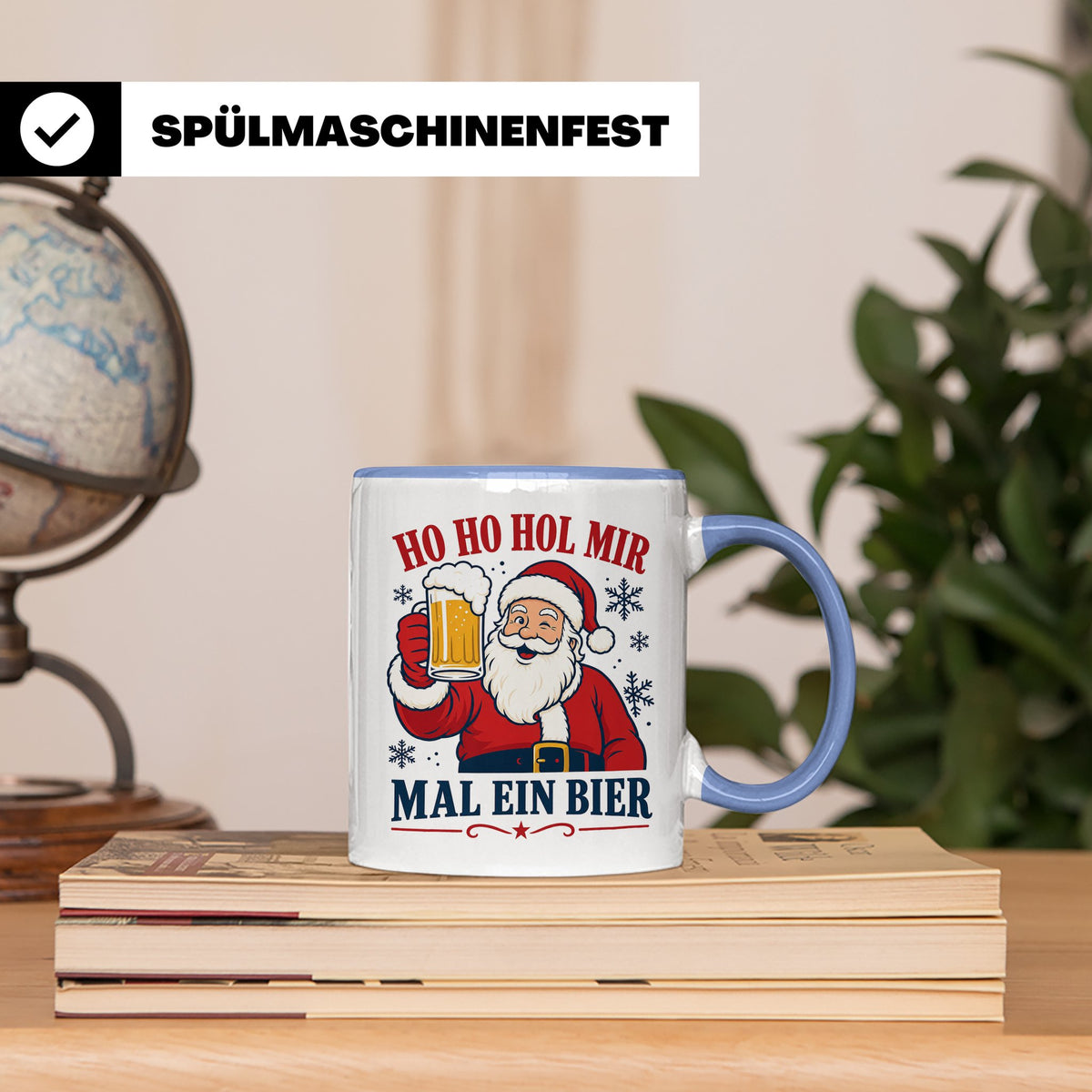Weihnachtstasse Ho Ho Hol mir mal ein Bier - Lustige Tasse W – Blau [farbe:blau]