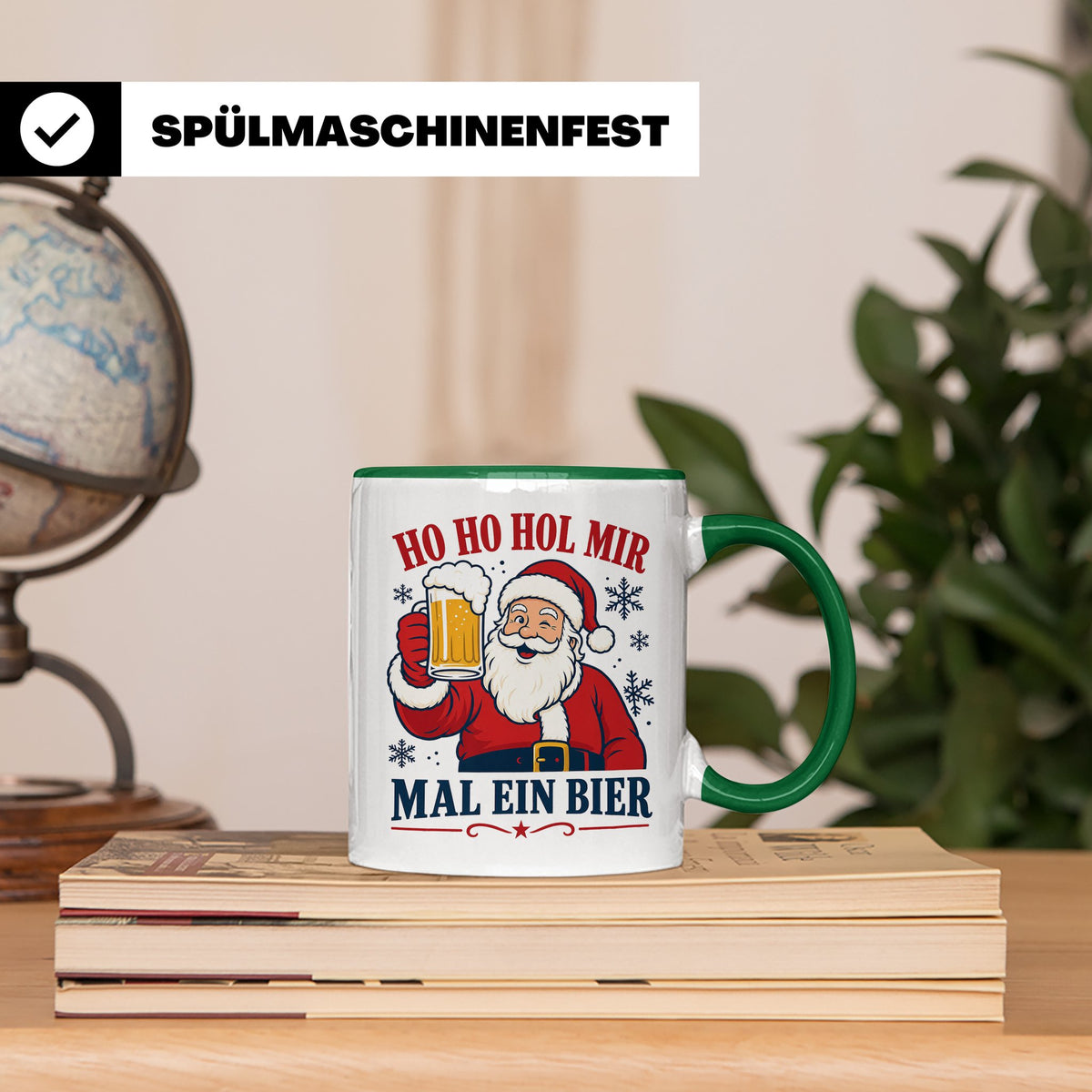 Weihnachtstasse Ho Ho Hol mir mal ein Bier - Lustige Tasse W – Grün [farbe:grün]