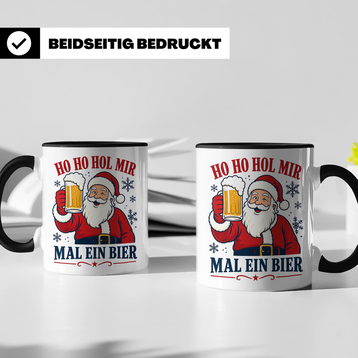 Weihnachtstasse Ho Ho Hol mir mal ein Bier - Lustige Tasse W – Schwarz [farbe:schwarz]
