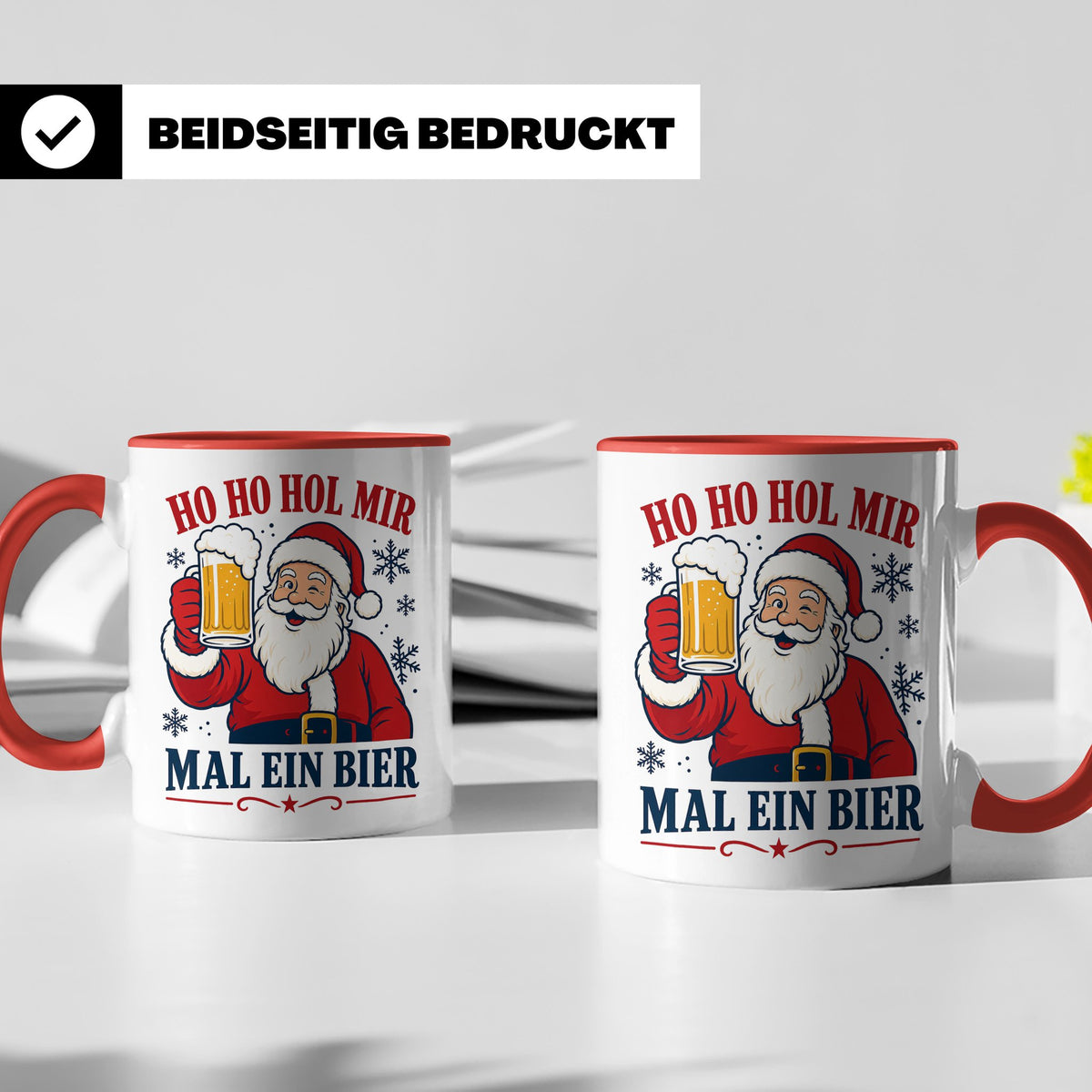 Weihnachtstasse Ho Ho Hol mir mal ein Bier - Lustige Tasse W – Rot [farbe:rot]