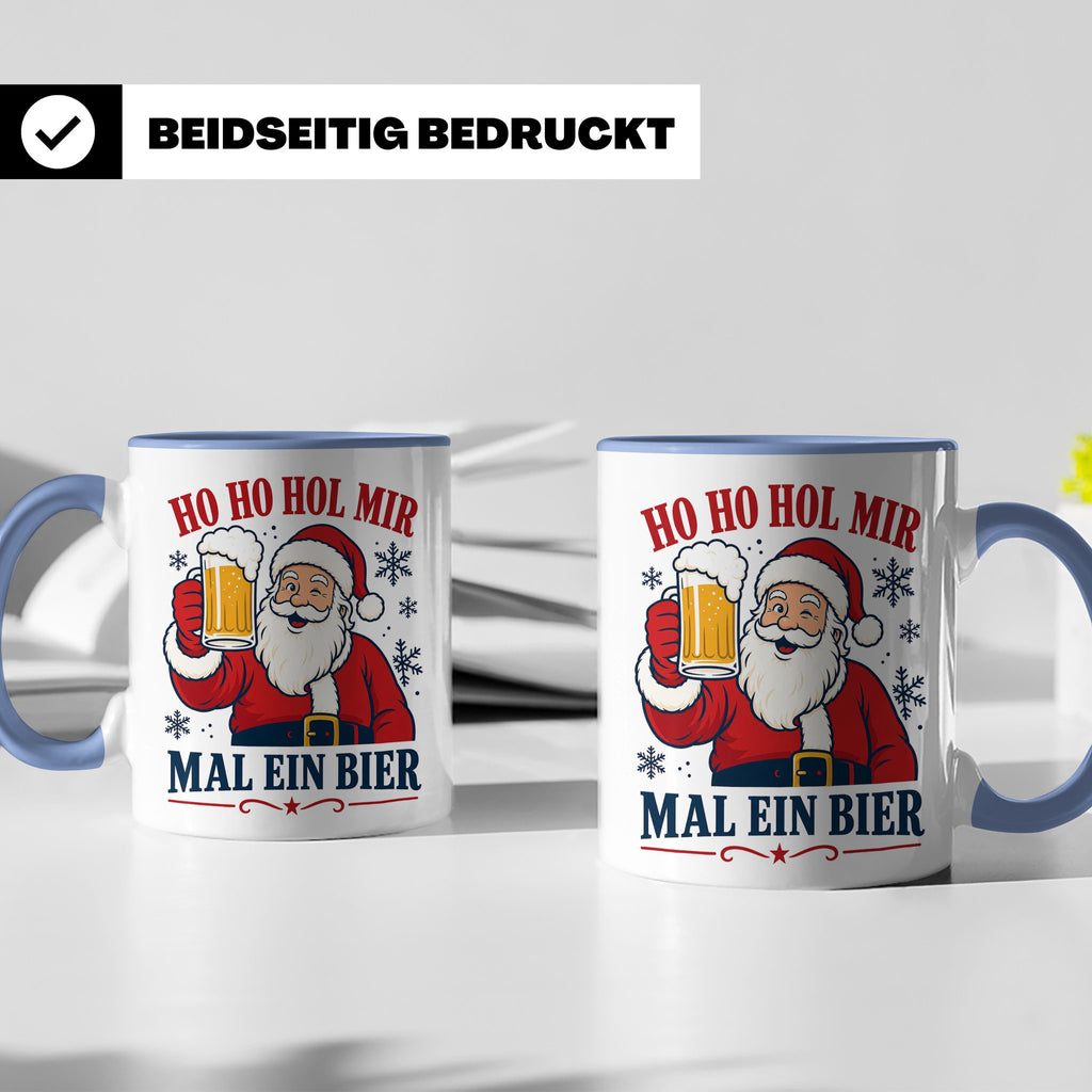 Weihnachtstasse Ho Ho Hol mir mal ein Bier - Lustige Tasse W – Blau [farbe:blau]