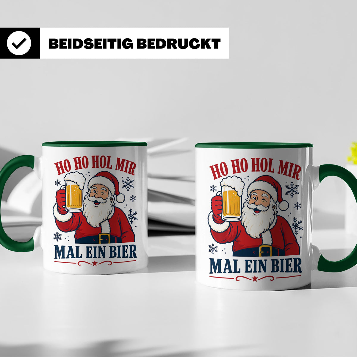 Weihnachtstasse Ho Ho Hol mir mal ein Bier - Lustige Tasse W – Grün [farbe:grün]