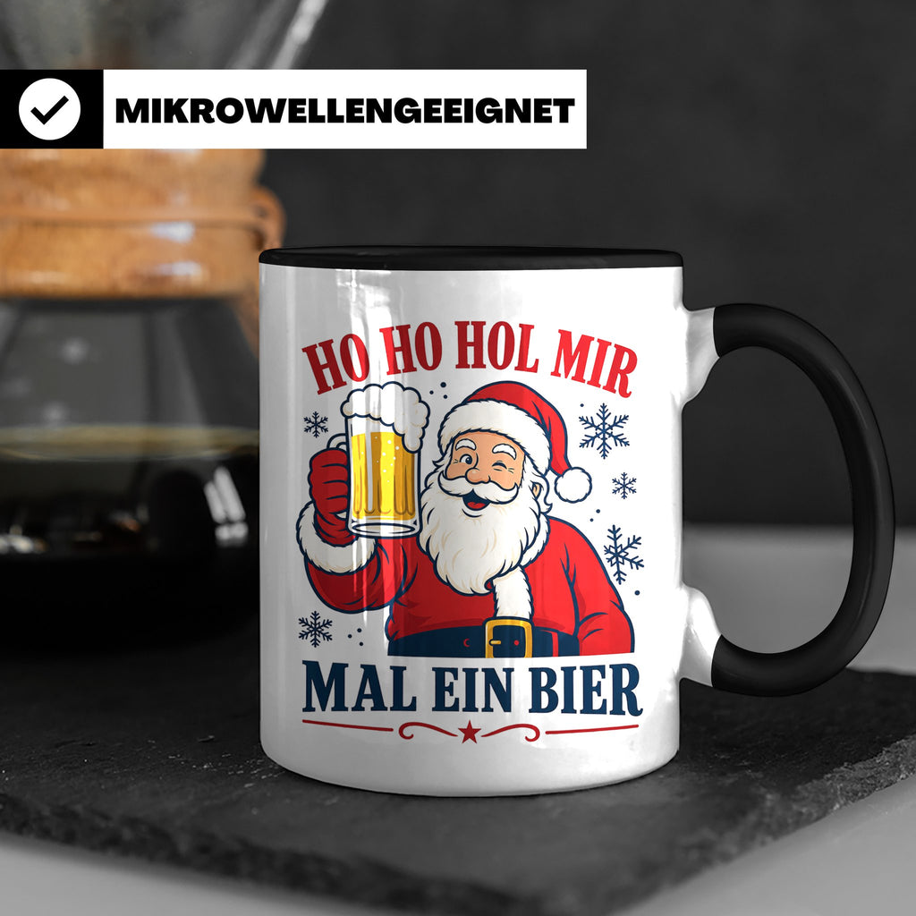 Weihnachtstasse Ho Ho Hol mir mal ein Bier - Lustige Tasse W – Schwarz [farbe:schwarz]