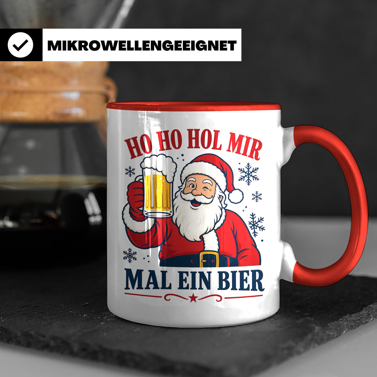Weihnachtstasse Ho Ho Hol mir mal ein Bier - Lustige Tasse W – Rot [farbe:rot]