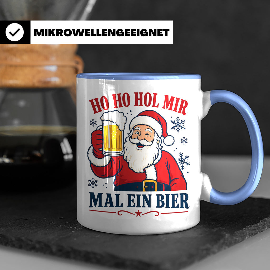 Weihnachtstasse Ho Ho Hol mir mal ein Bier - Lustige Tasse W – Blau [farbe:blau]