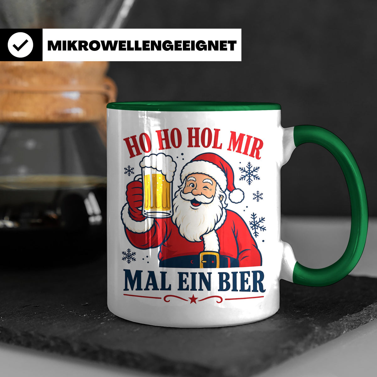 Weihnachtstasse Ho Ho Hol mir mal ein Bier - Lustige Tasse W – Grün [farbe:grün]