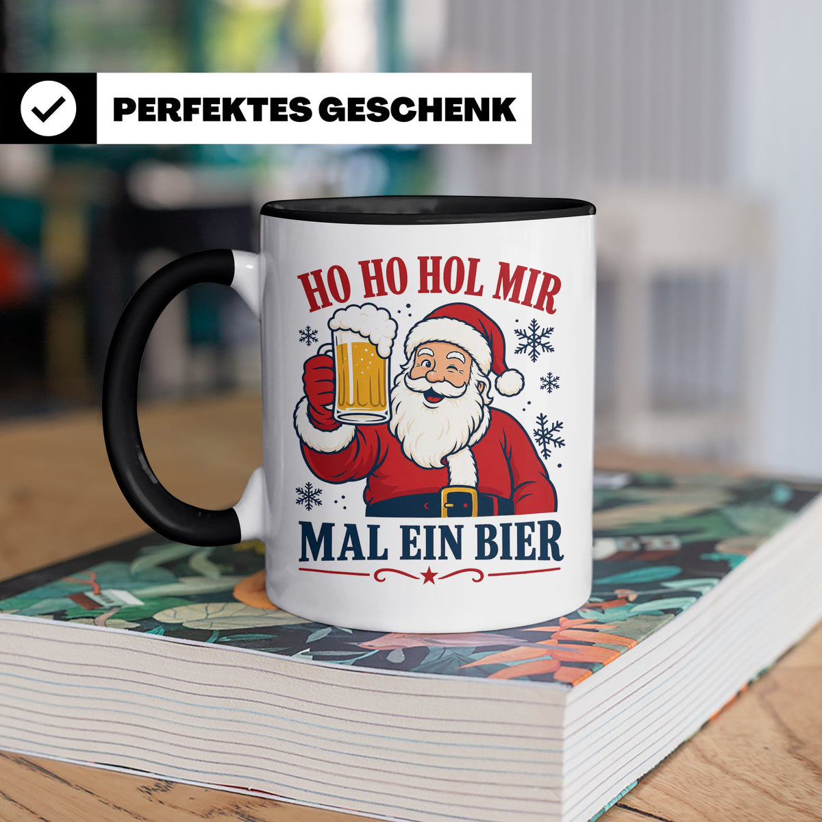Weihnachtstasse Ho Ho Hol mir mal ein Bier - Lustige Tasse W – Schwarz [farbe:schwarz]
