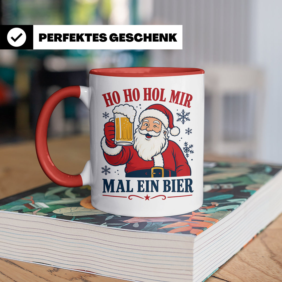 Weihnachtstasse Ho Ho Hol mir mal ein Bier - Lustige Tasse W – Rot [farbe:rot]