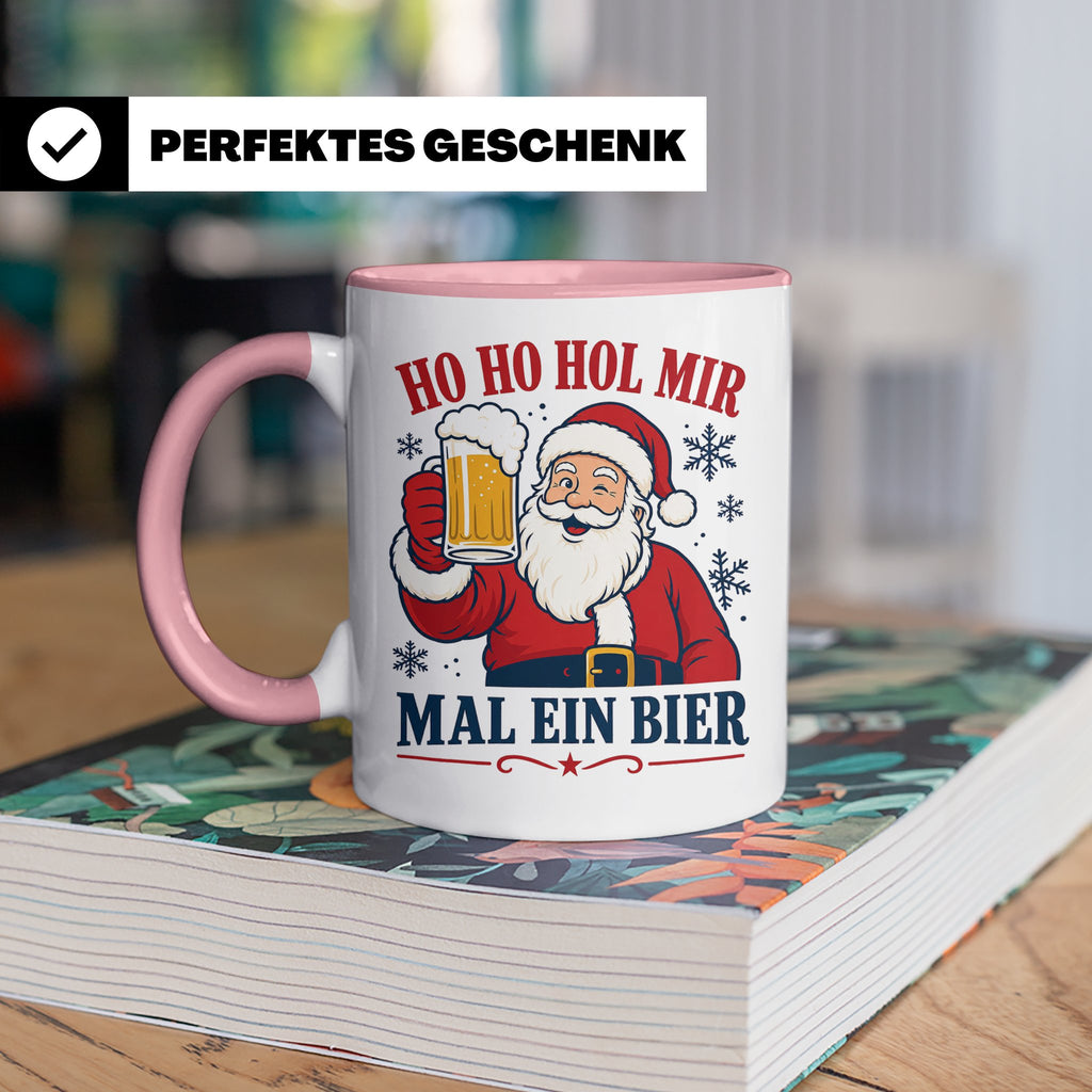 Weihnachtstasse Ho Ho Hol mir mal ein Bier - Lustige Tasse W – Rosa [farbe:rosa]