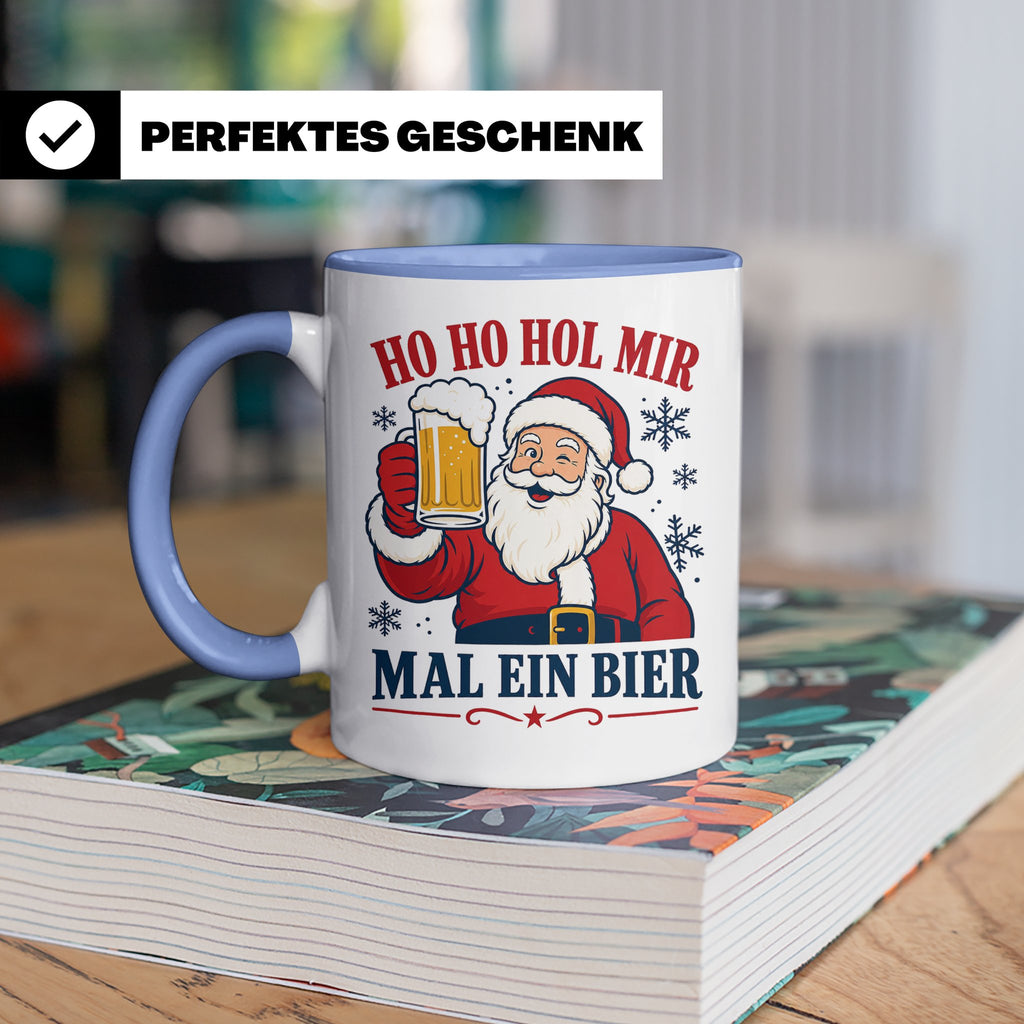 Weihnachtstasse Ho Ho Hol mir mal ein Bier - Lustige Tasse W – Blau [farbe:blau]