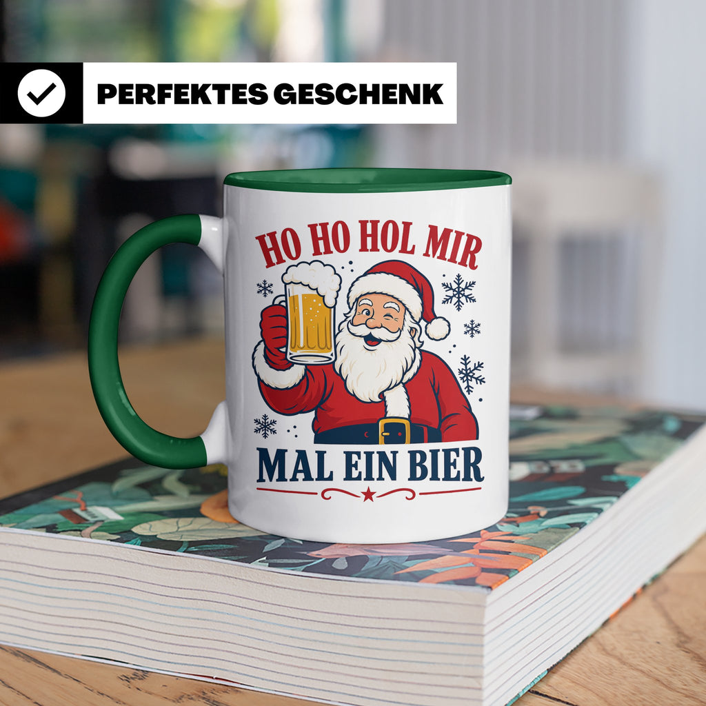 Weihnachtstasse Ho Ho Hol mir mal ein Bier - Lustige Tasse W – Grün [farbe:grün]