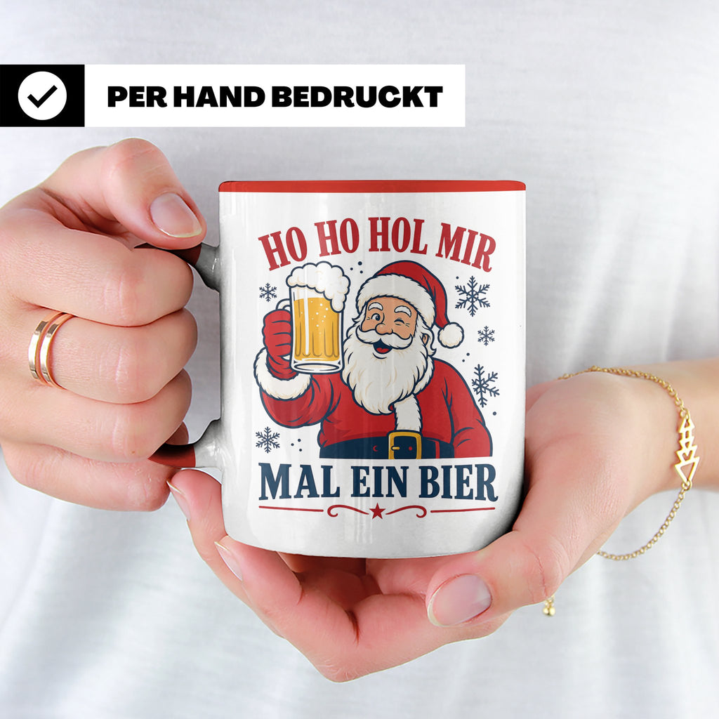 Weihnachtstasse Ho Ho Hol mir mal ein Bier - Lustige Tasse W – Rot [farbe:rot]