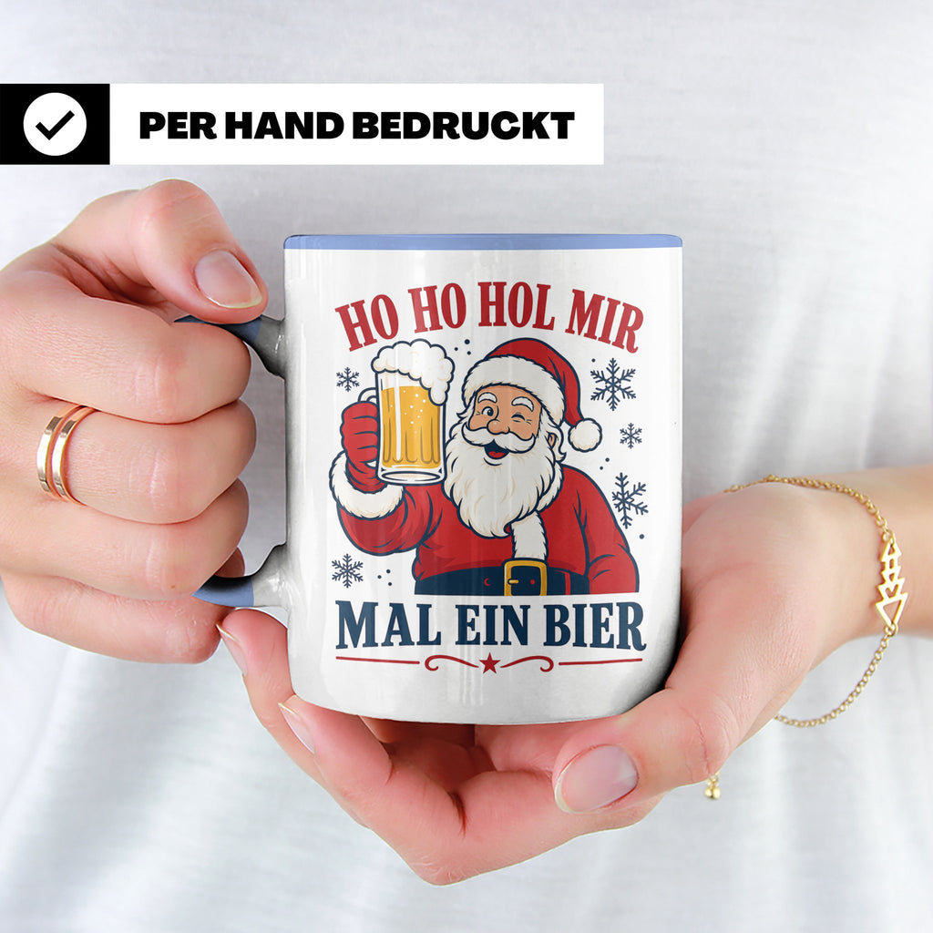 Weihnachtstasse Ho Ho Hol mir mal ein Bier - Lustige Tasse W – Blau [farbe:blau]