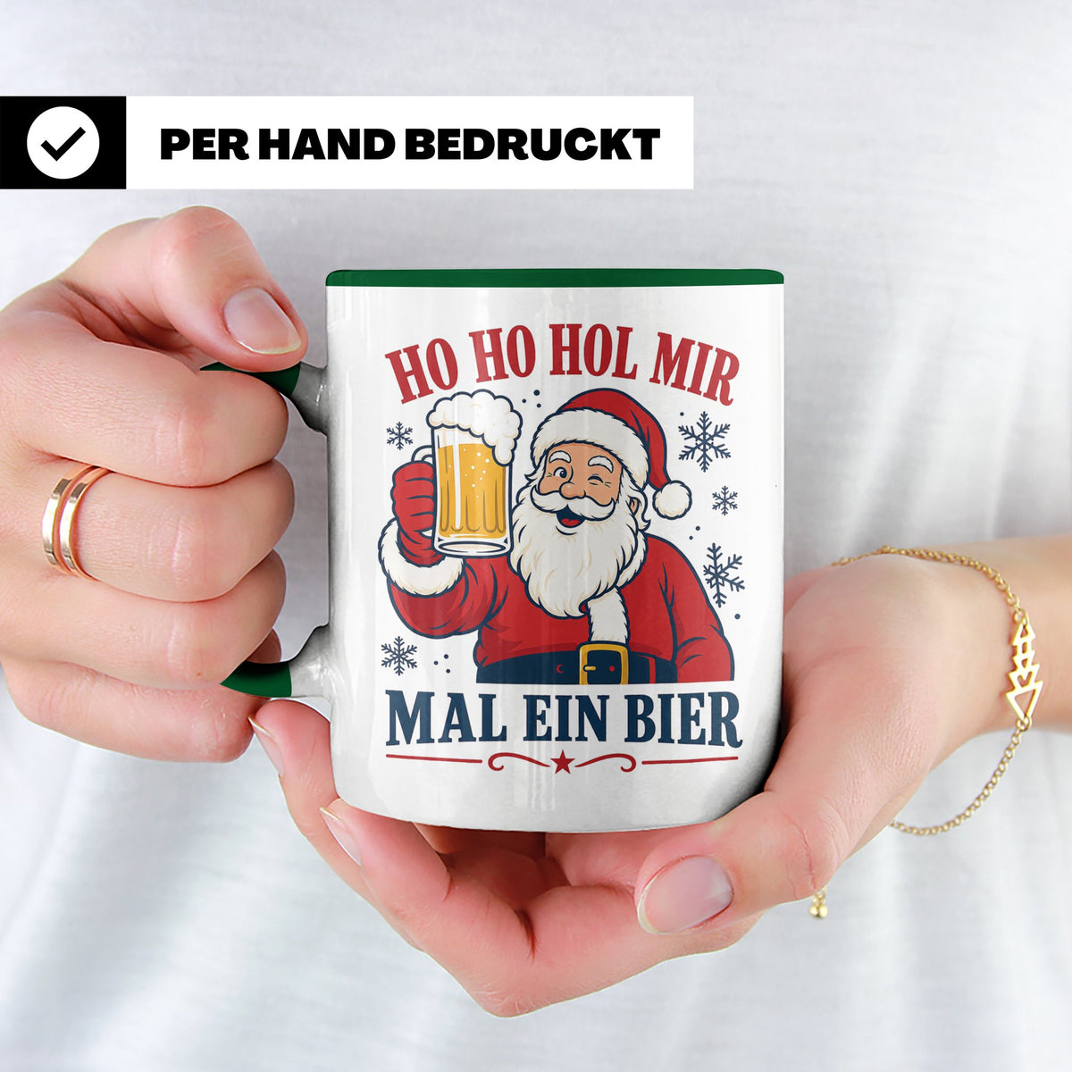 Weihnachtstasse Ho Ho Hol mir mal ein Bier - Lustige Tasse W – Grün [farbe:grün]