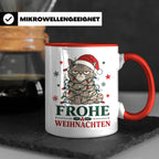 Weihnachtstasse Katze Frohe Weihnachten - Lustige mürrische  – Rot [farbe:rot]