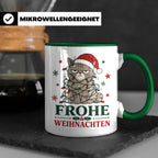 Weihnachtstasse Katze Frohe Weihnachten - Lustige mürrische  – Grün [farbe:grün]