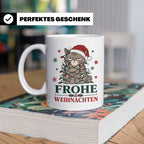 Weihnachtstasse Katze Frohe Weihnachten - Lustige mürrische  – Weiß [farbe:weiß]