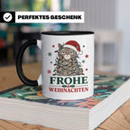 Weihnachtstasse Katze Frohe Weihnachten - Lustige mürrische  – Schwarz [farbe:schwarz]