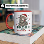 Weihnachtstasse Katze Frohe Weihnachten - Lustige mürrische  – Rot [farbe:rot]