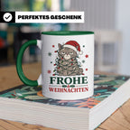 Weihnachtstasse Katze Frohe Weihnachten - Lustige mürrische  – Grün [farbe:grün]
