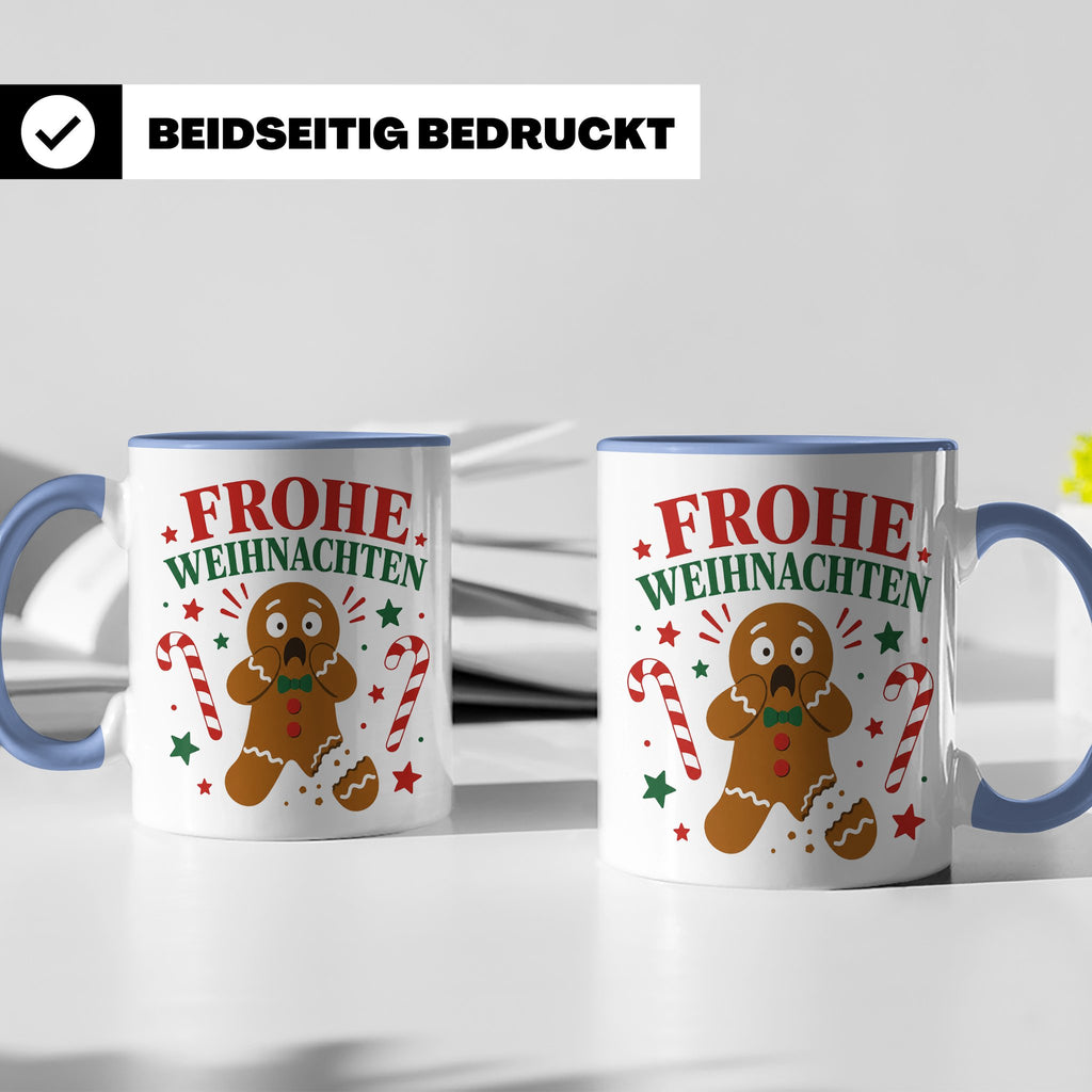Weihnachtstasse Lebkuchenmann Frohe Weihnachten - Lustige Ta – Blau [farbe:blau]
