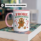 Weihnachtstasse Lebkuchenmann Frohe Weihnachten - Lustige Ta – Rosa [farbe:rosa]