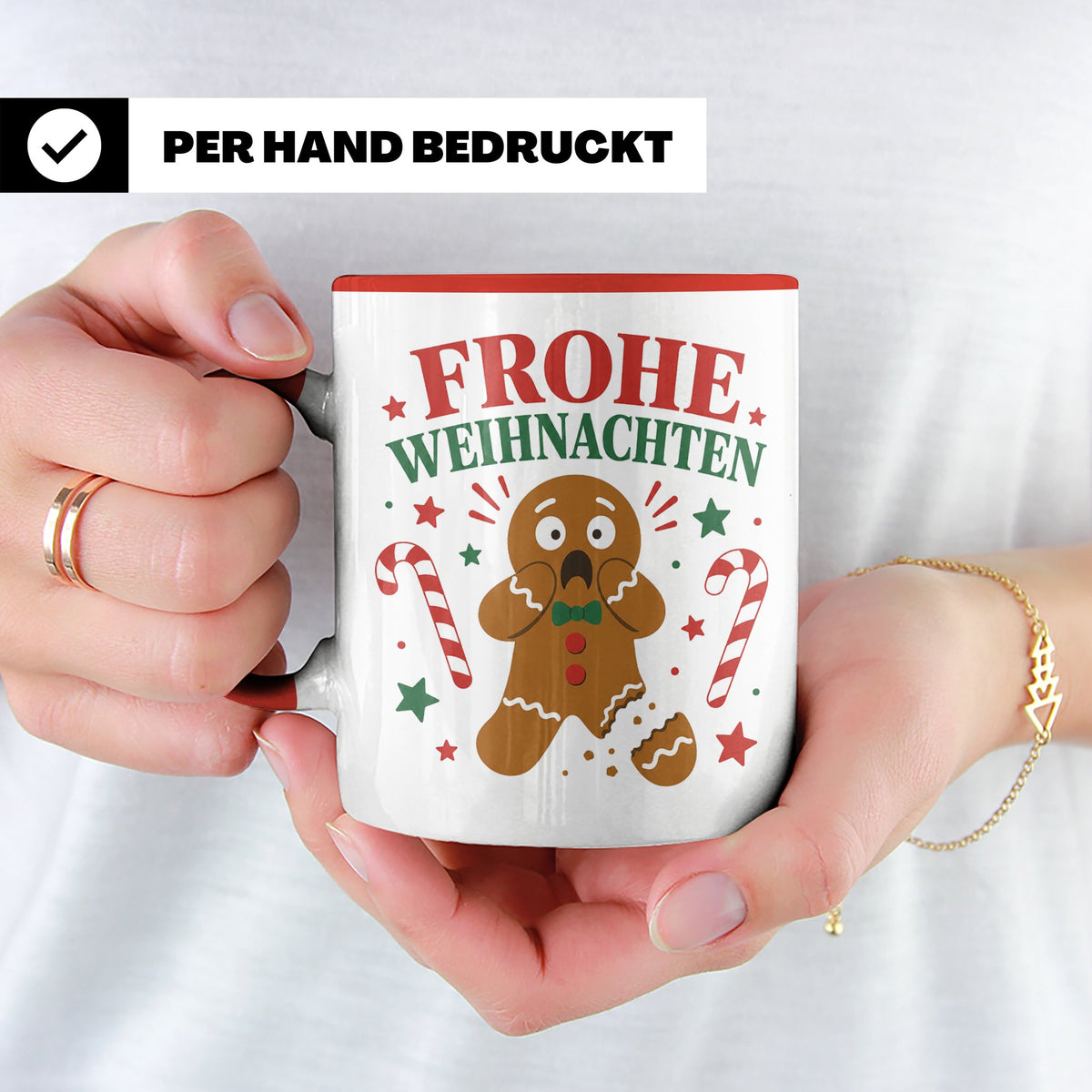 Weihnachtstasse Lebkuchenmann Frohe Weihnachten - Lustige Ta – Rot [farbe:rot]