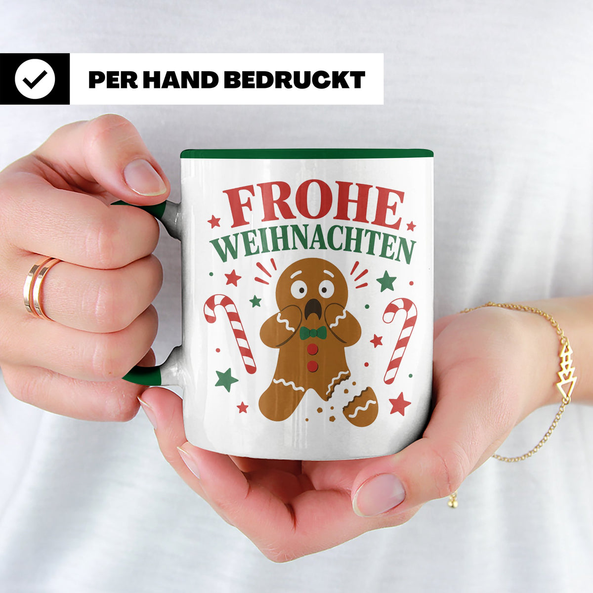 Weihnachtstasse Lebkuchenmann Frohe Weihnachten - Lustige Ta – Grün [farbe:grün]