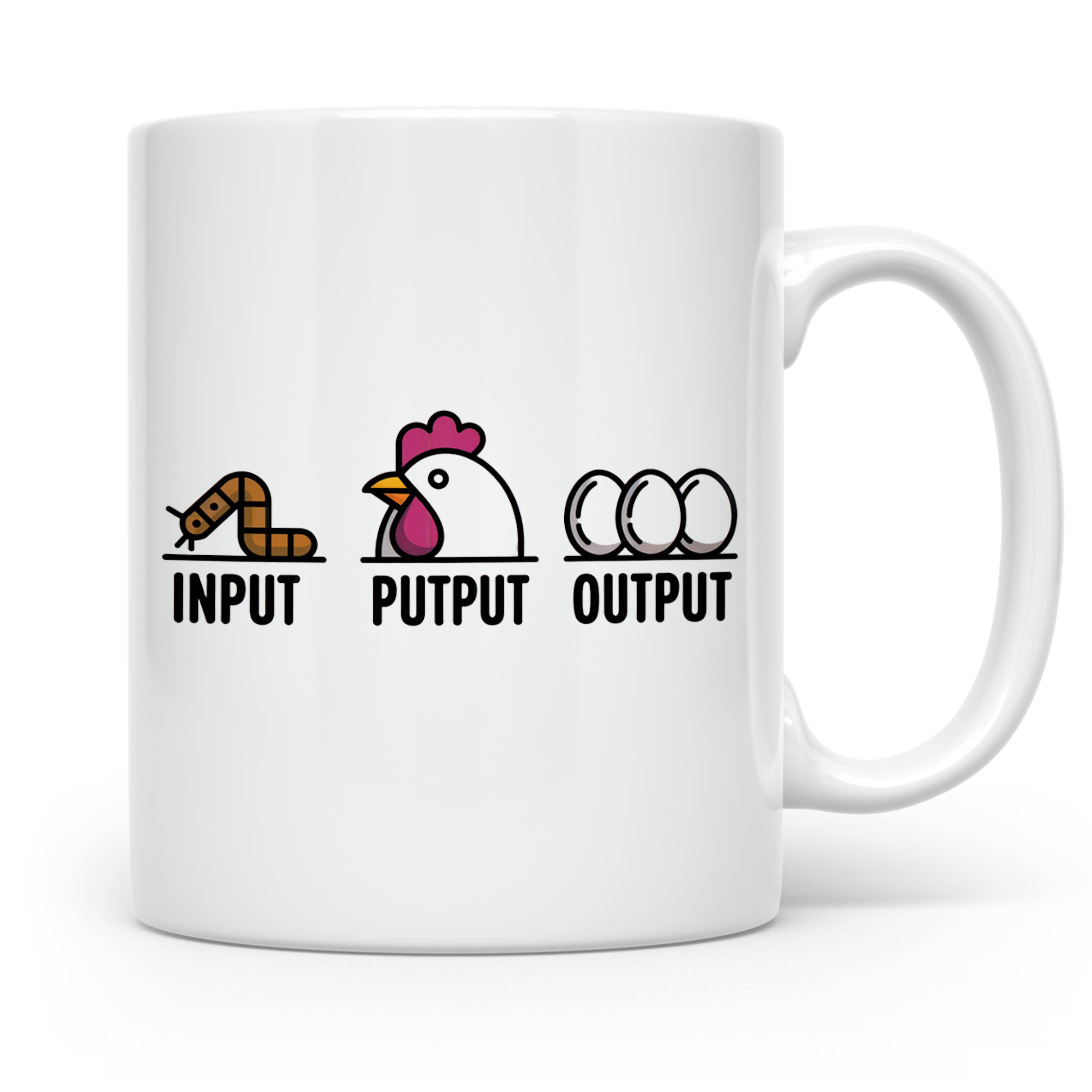Hühner Tasse Input Output - Wurm Ei Kreislauf Bauernhof Land – Weiß [farbe:weiß]