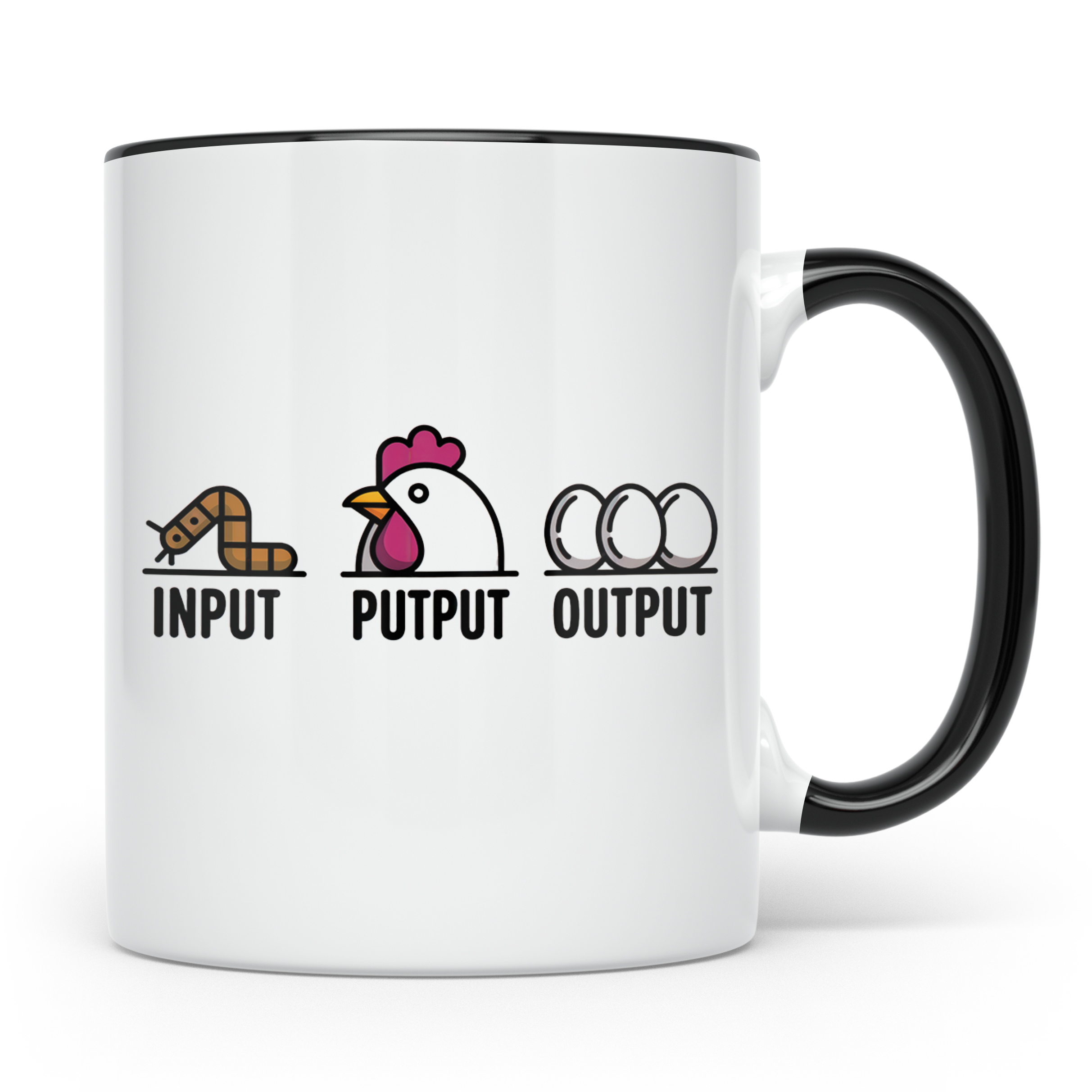 Hühner Tasse Input Output - Wurm Ei Kreislauf Bauernhof Land – Schwarz [farbe:schwarz]