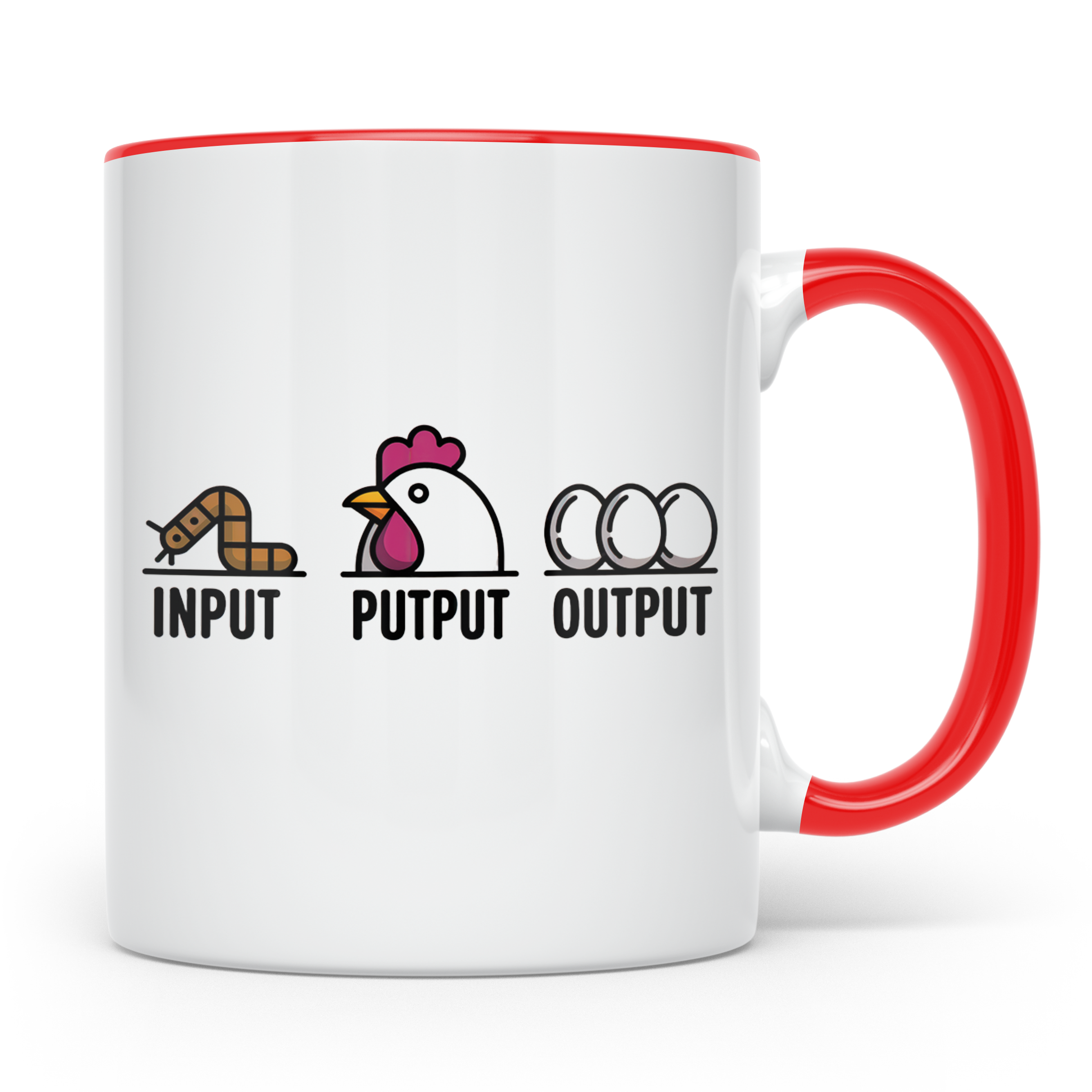 Hühner Tasse Input Output - Wurm Ei Kreislauf Bauernhof Land – Rot [farbe:rot]